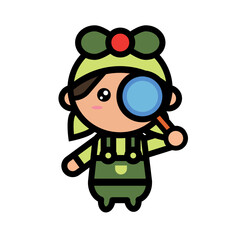 female farmer carrying a magnifying glass