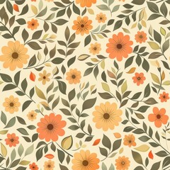 Vintage Floral Pattern With Orange and Yellow Flowers
