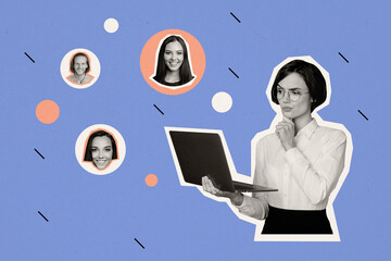 Trend artwork sketch photo collage of recruiter hr business hiring candidate cv human resources...
