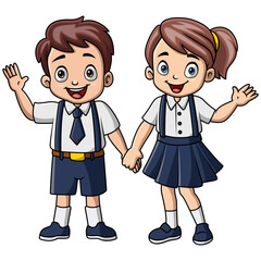 Couple cute cartoon school boy and girl