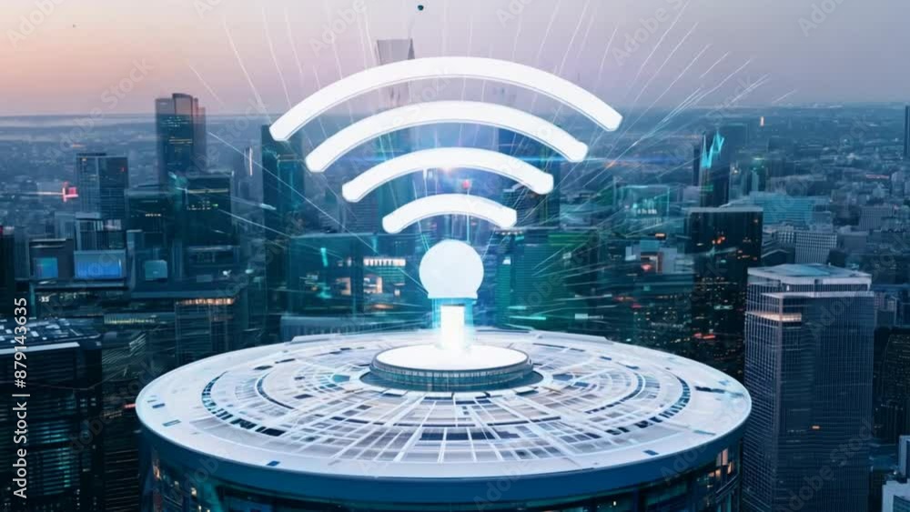 Leinwandbilder internet network in smart city . Concept of future wireless digital connecting and social media networking.