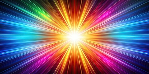Abstract light burst in vibrant colors with rays spreading outwards, light burst, abstract, colorful, radiant, glow, explosion