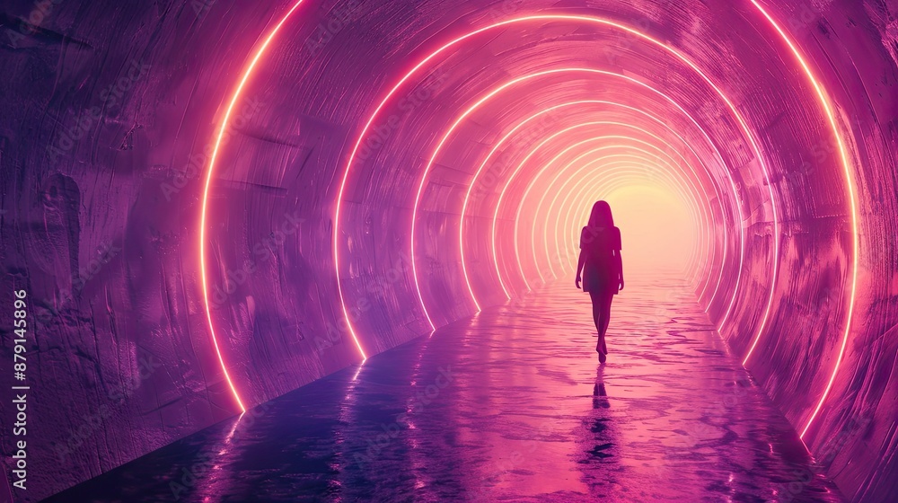 Poster abstract concept of career exploration with glowing tunnels