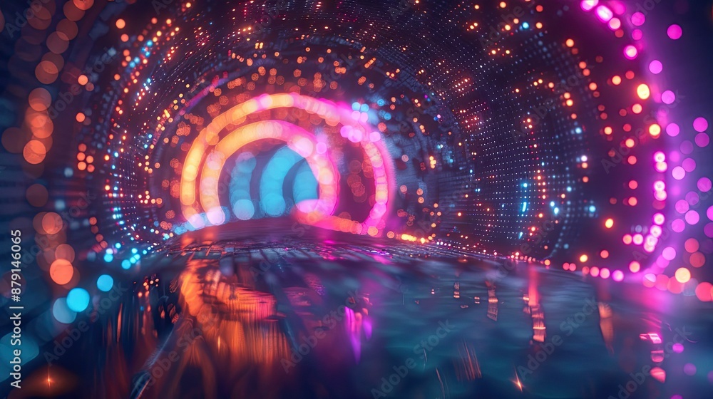 Poster abstract concept of career exploration with glowing tunnels