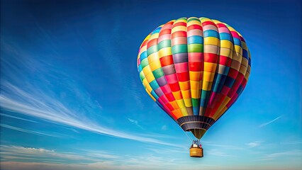 Fototapeta premium A colorful hot air balloon floating in a clear blue sky , Adventure, Travel, Freedom, Journey, Balloon Festival, Airborne, Leisure, Fun