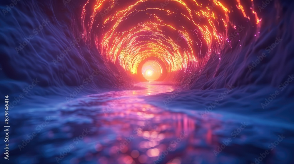 Poster abstract concept of career exploration with glowing tunnels