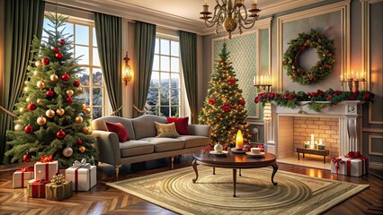 A beautifully decorated living room with festive ornaments and elegant decor, decor, interior design, holiday