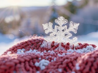 Intricate snowflake on a bed of red berries