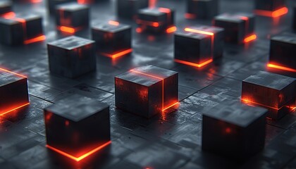 red cubes on black background