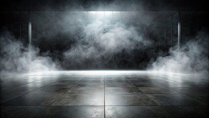 Dramatic foggy scene in a dark empty room.