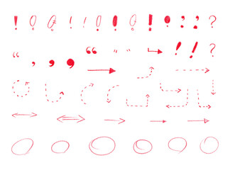 This is an illustration of various symbols drawn with red lines.