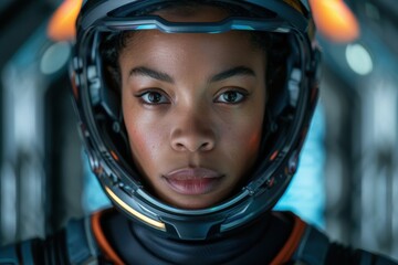 Determined astronaut in protective gear