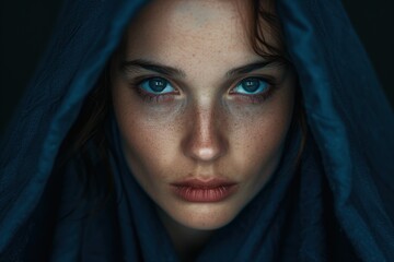 Fototapeta premium Mysterious woman with piercing blue eyes