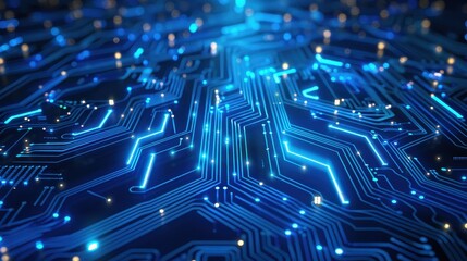 Obraz premium A blue futuristic circuit board with glowing lines