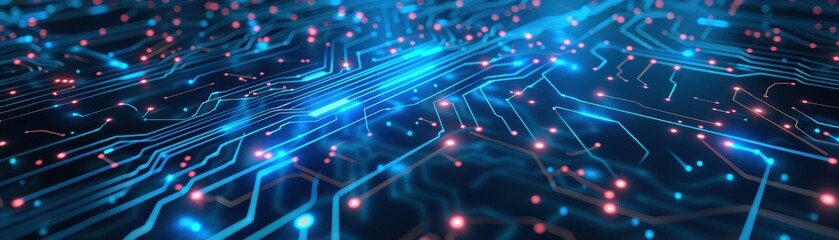 Fototapeta premium A blue futuristic circuit board with glowing lines