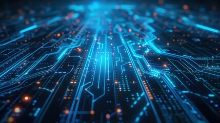 Obraz premium A blue futuristic circuit board with glowing lines