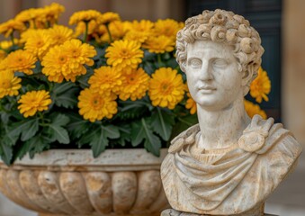 Obraz premium Decorative statue with yellow flowers