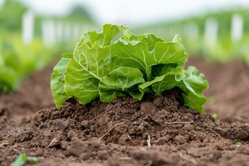 fresh green lettuce growing in soil