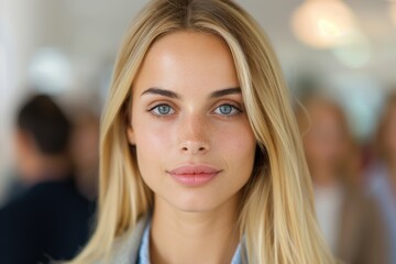 Closeup portrait of a beautiful young woman with blonde hair