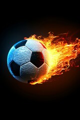 Naklejka premium Fiery Soccer Ball On Black Background Sports, Competition, And Passion Concept Illustrated