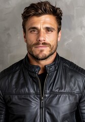Fototapeta premium Handsome man in leather jacket