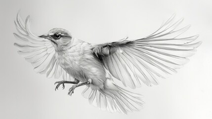 Simple pencil drawing of Simple outline of a bird soaring in the sky.