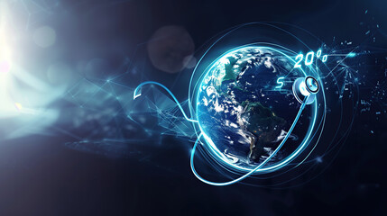 Abstract concept of earth, stethoscope, technological lines