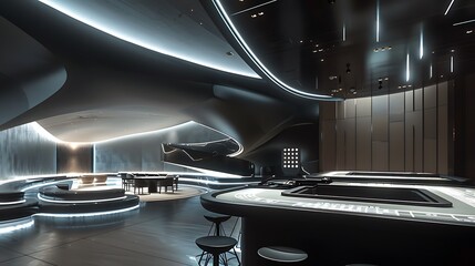 Fototapeta premium Modern Interior Design with Pink and Curved Walls