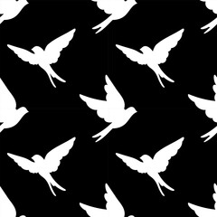 Seamless pattern of springtime birdie swallow. Spring bird. Background design. Repeating print for fabric, wrapping paper, textile