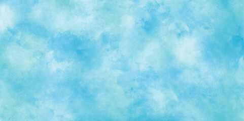 Abstract hand paint square stain watercolor background, watercolor abstract texture with white clouds and blue sky, abstract painted white clouds with pastel blue cloudy sky texture.