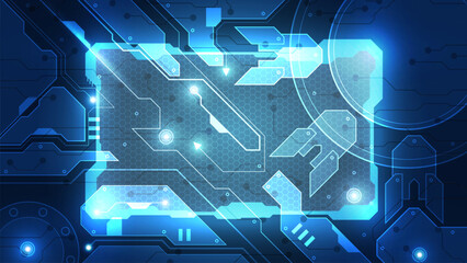 Abstract technology chip processor background circuit board and code, illustration blue technology background vector.