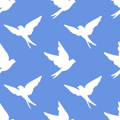 Seamless pattern of springtime birdie swallow. Spring bird. Background design. Repeating print for fabric, wrapping paper, textile