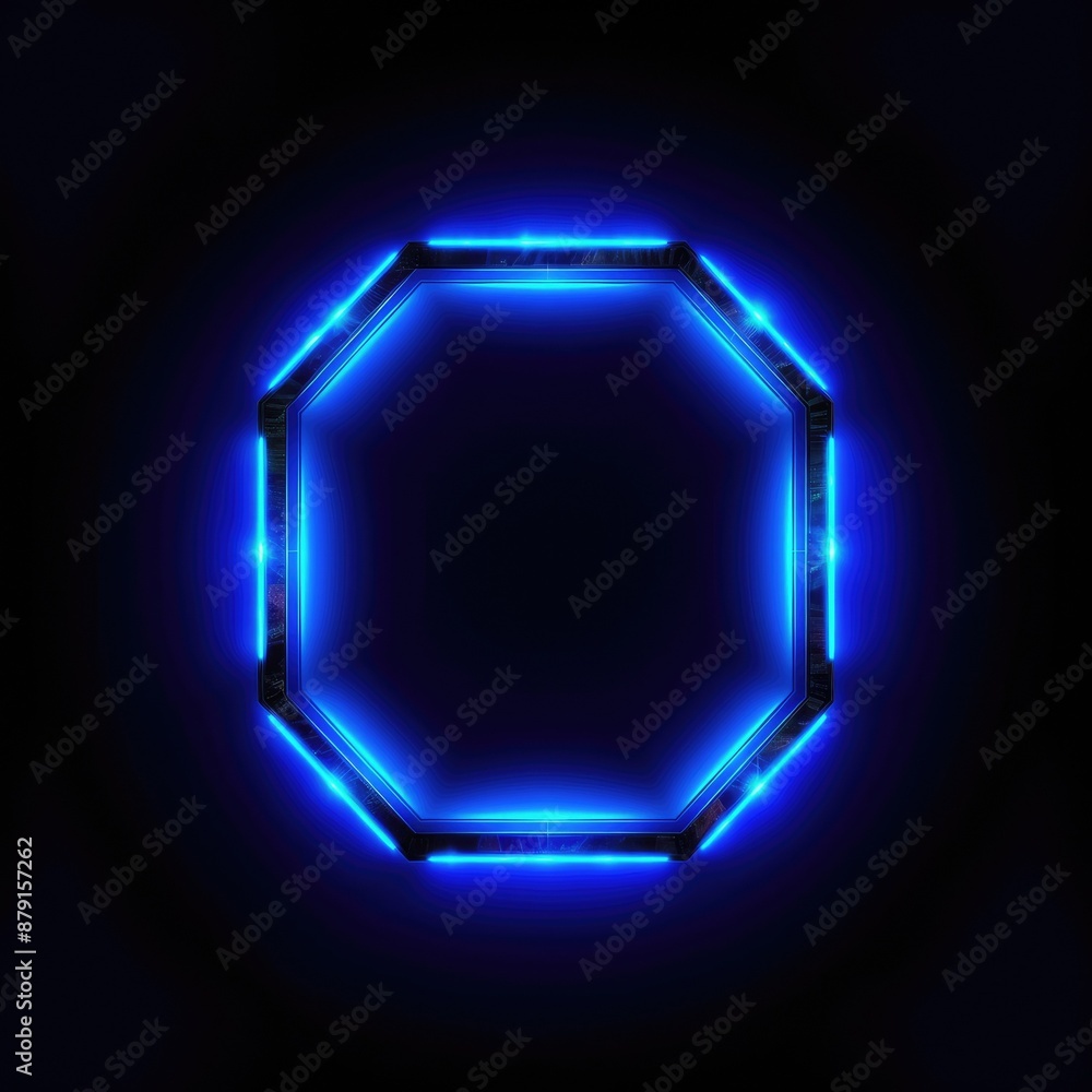 Poster abstract frame of mysterious geometric shape portal with digital style neon light reflecting set aga