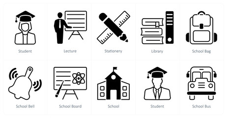 A set of 10 School and Education icons as student, lecture, stationery