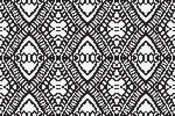 Fototapeta premium Ethnic seamless monochrome pattern vector image, Monochrome pixel background. Abstract seamless pattern with small random scattered squares, rectangles, tiny dots. Black and white minimal 