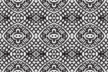 Ethnic seamless monochrome pattern vector image, Monochrome pixel background. Abstract seamless pattern with small random scattered squares, rectangles, tiny dots. Black and white minimal 