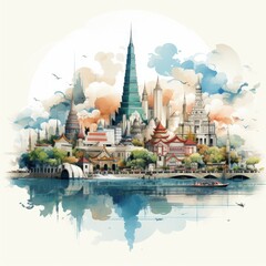 Simplistic and Elegant Bangkok Cityscape Minimalistic Illustration






