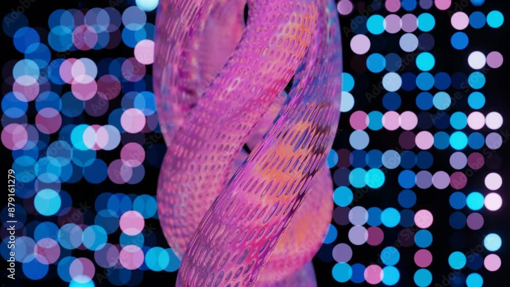 Poster abstract 3d structure with pink and purple mesh and neon bokeh background