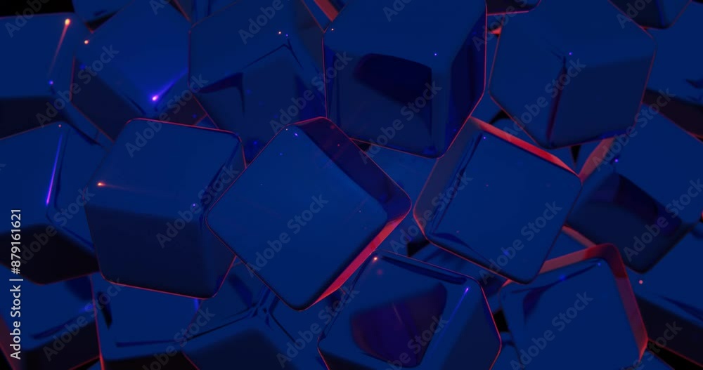 Poster abstract 3d cubic pattern with blue and pink neon highlights