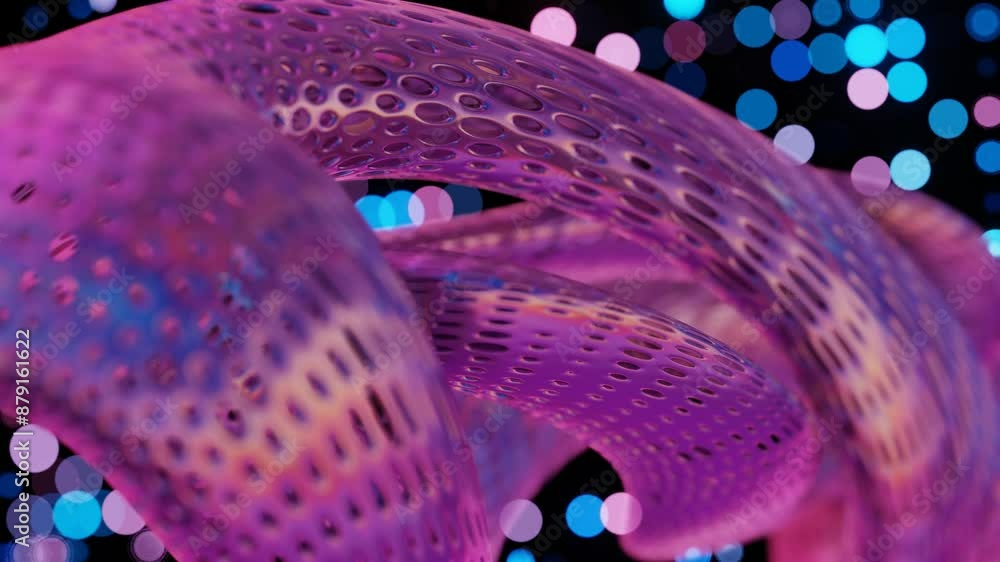 Aufkleber abstract 3d structure with pink and purple mesh and neon bokeh background