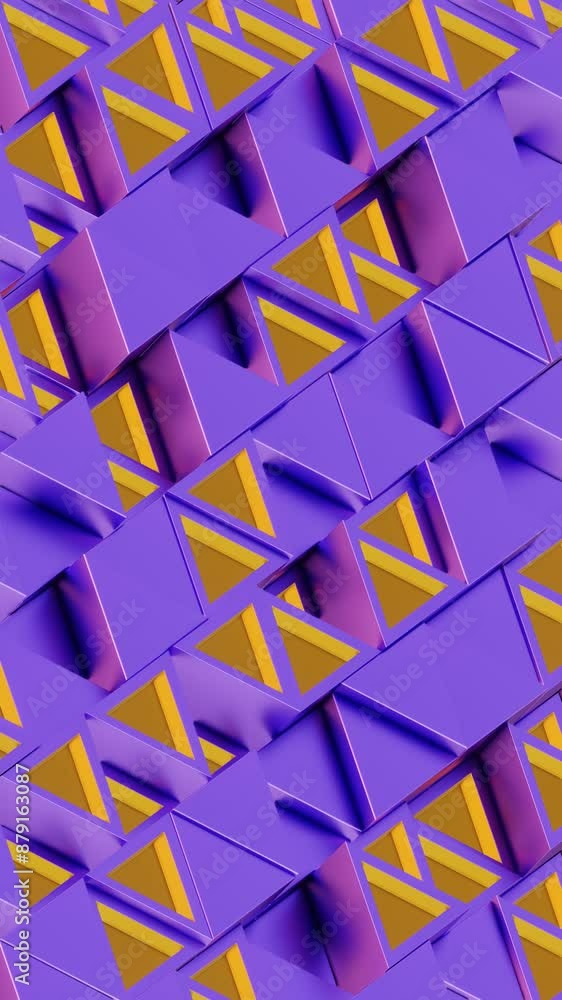 Poster Abstract Geometric Pattern with Purple and Yellow Triangular and Cubic Shapes

