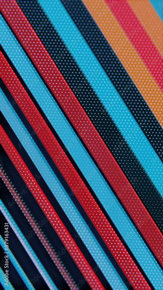 Poster Abstract Pattern with Multicolored Diagonal Stripes and Hexagonal Dots


