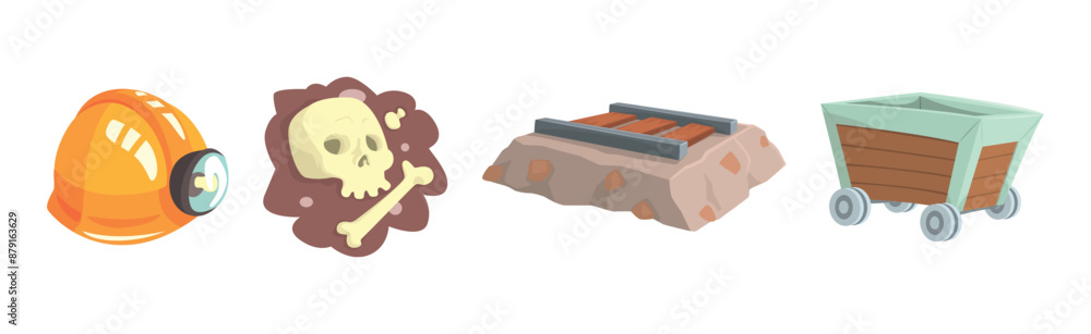 Poster Different Mine Industry Object and Item Vector Set