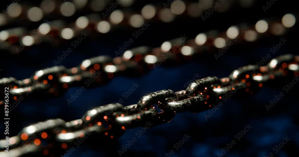 Poster Futuristic Blockchain Concept with Glowing Blue Bokeh and Chain Links

