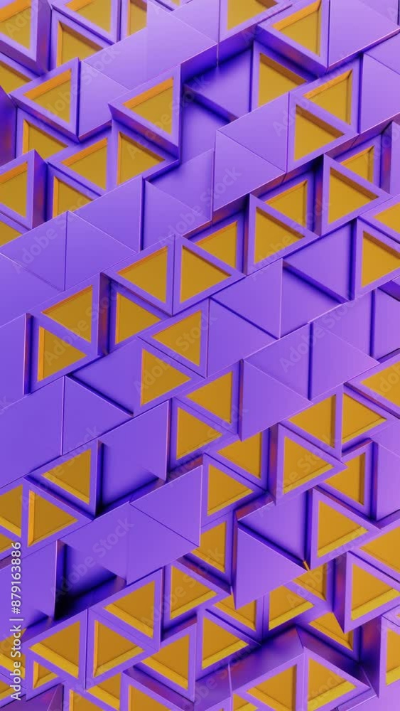 Poster Abstract Geometric Pattern with Purple and Yellow Triangular and Cubic Shapes

