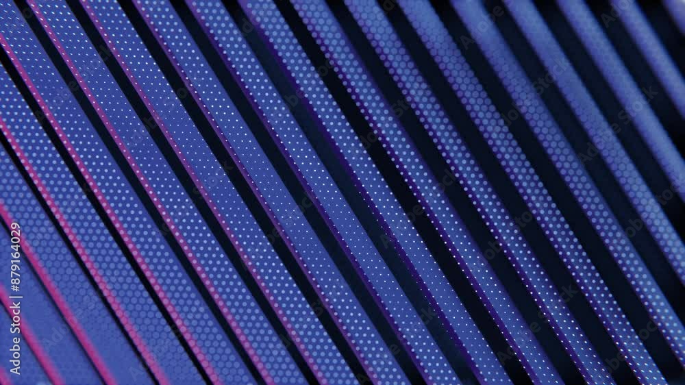 Poster Abstract Pattern with Diagonal Stripes and Hexagonal Dots in Purple and Blue


