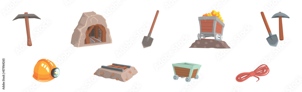 Poster Different Mine Industry Object and Item Vector Set
