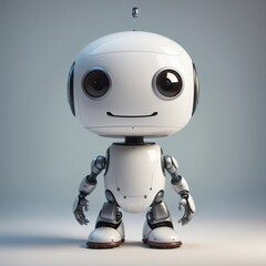 Friendly positive cute cartoon robot with smiling face