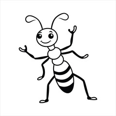 funny ant waving hand vector line art