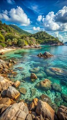 Fototapeta premium A stunning coastal landscape featuring a rocky shoreline and crystal-clear turquoise waters